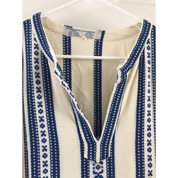 Vtg 1970's Maxi Kaftan Dress ALEX CONDARINIS Blue White Vertical Striped - Picture 6 of 10